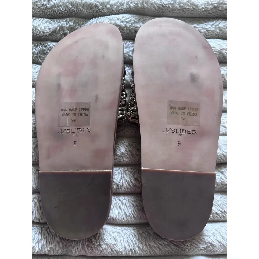 J/SLIDES NYC Robie Woven Metallic Gold Slides Women’s 9